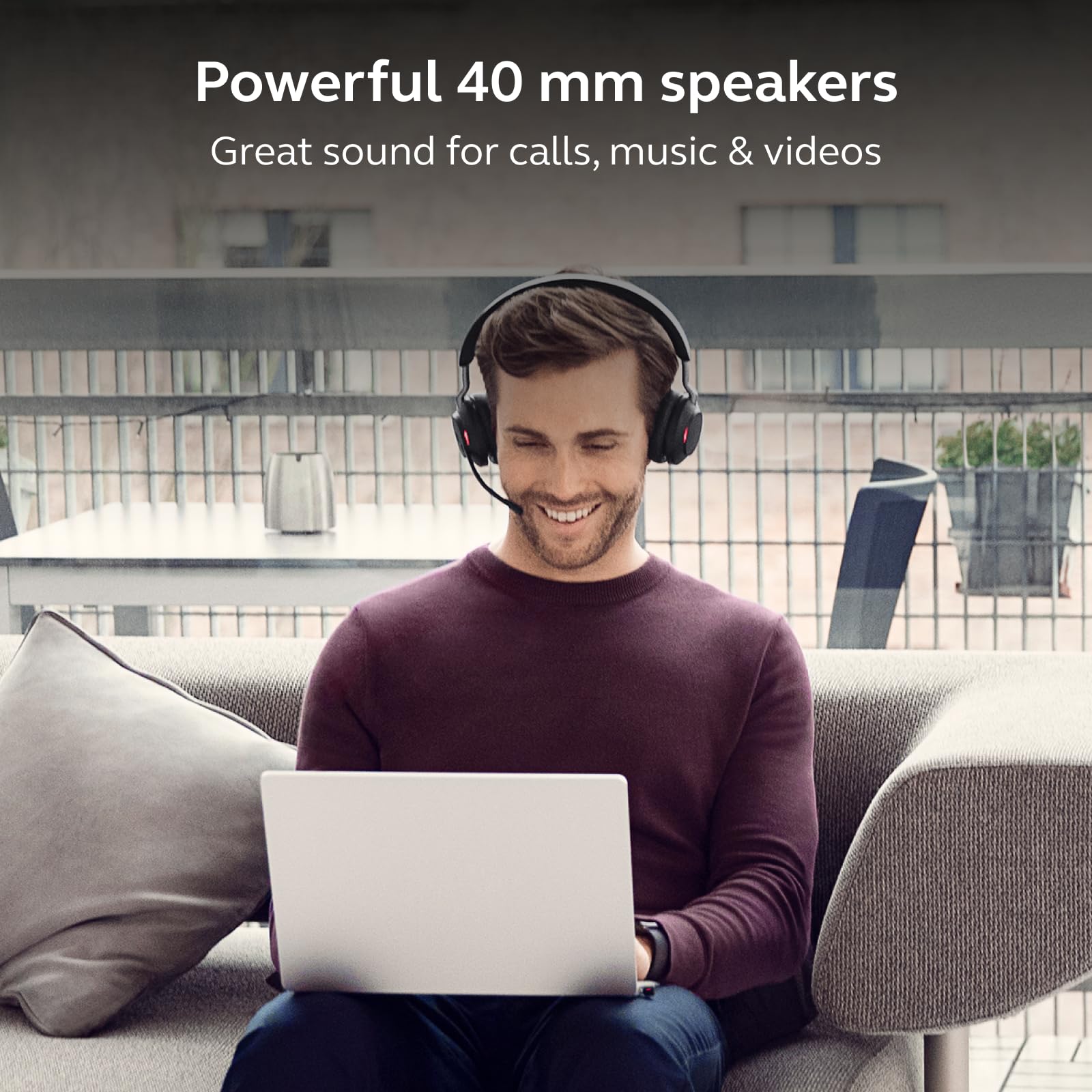 Jabra Evolve2 65 Bluetooth Wireless Headset con microfono per chiamate e musica, cuffie dual-ear con adattatore USB-A e supporto di ricarica, fino a 37 ore di batteria, funziona con app per riunioni