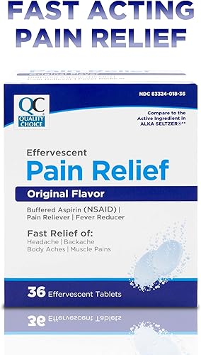 Miniatura 8 de Quality Choice Alivio del dolor efervescente, sabor original, aspirina tamponada (AINE) analgésico y reductor de fiebre, 36 unidades (paquete de 4)