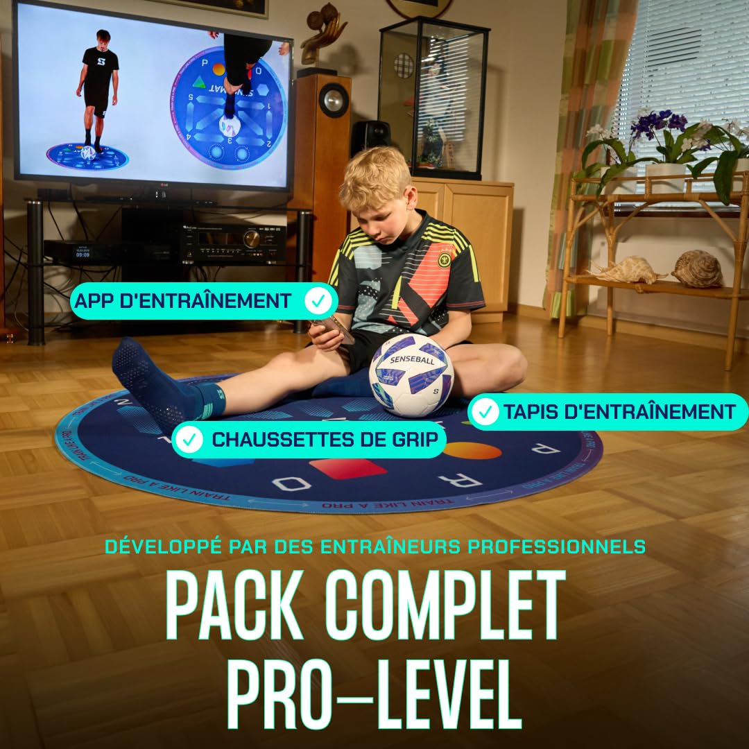 SenseBall - SenseMat 360 - Tapis d'Entraînement Football Cognitif & Jeu de Jambes - Méthode CogiTraining avec Application Incluse (120x120cm), Bleu