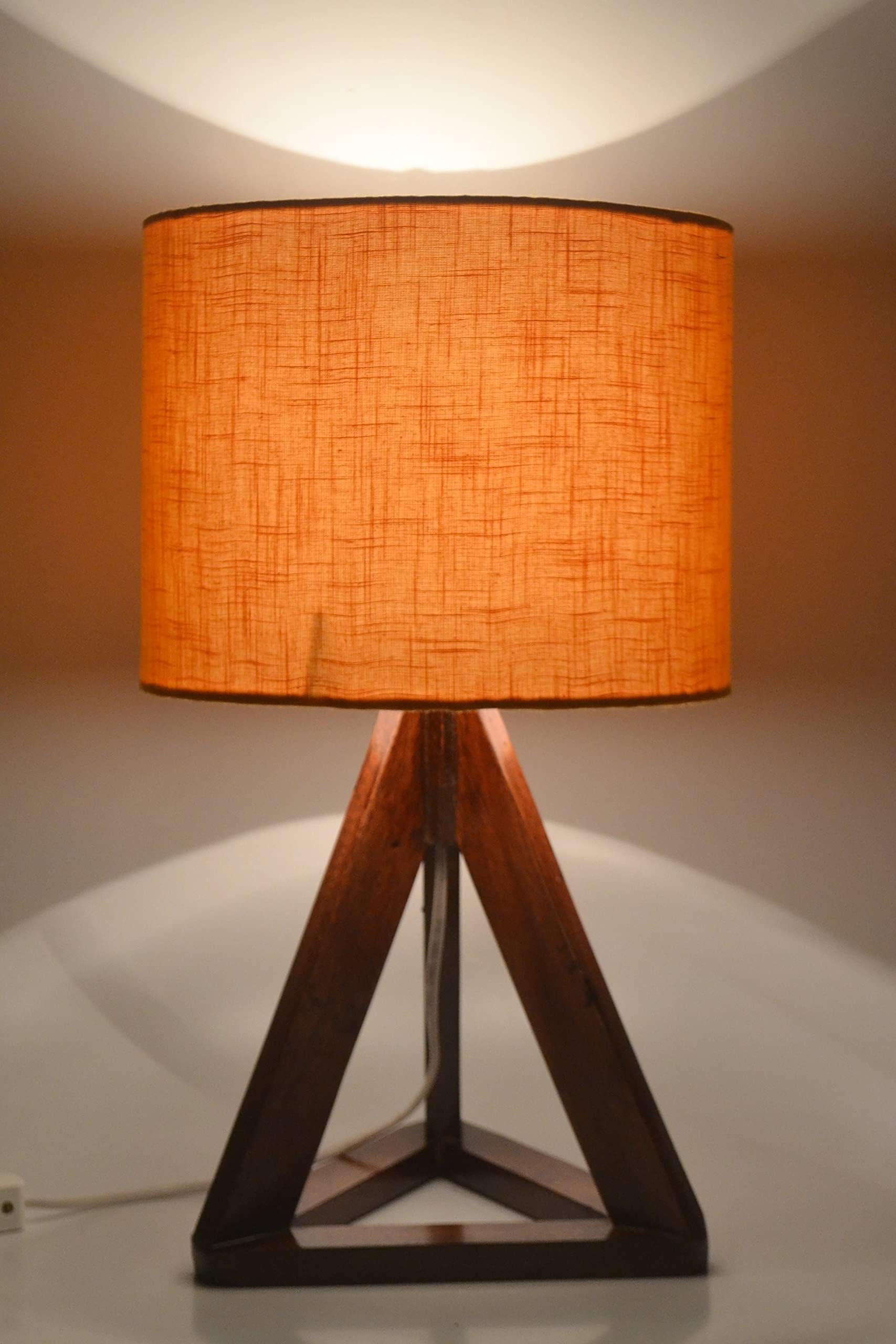 WOWCRAFTS Traditional Bedside Table Lamp with Linen Fabric 10" Shade Wooden Base E27 Bulb Holder 18" H | Side Table Lamps for Home Decoration Office Bedroom Living Room