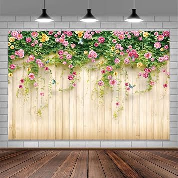 JAWO Floral Backdrop 3D Rosemary Flower with Butterfly, Pink, 10x8 Feet, Vinyl with Cotton Fabric, Indoor/Outdoor, Wedding/Birthday Party Decoration