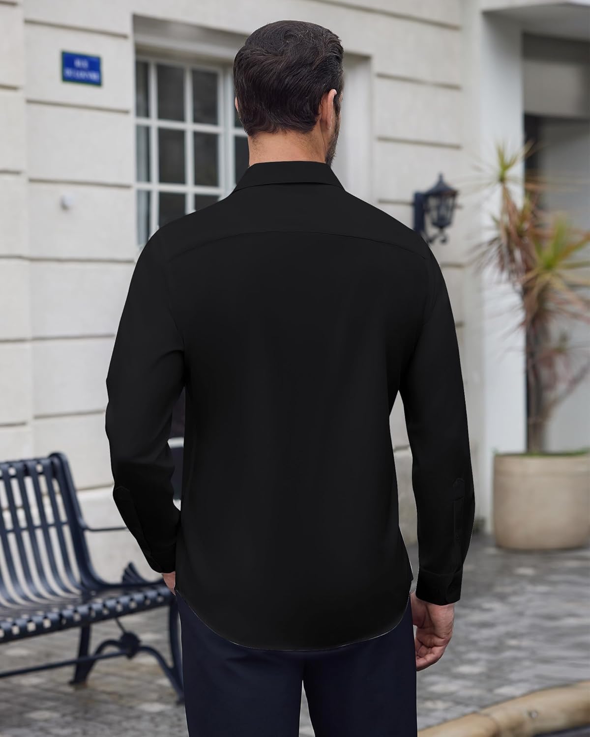 Mens Dress Shirts Long Sleeve Stretch Wrinkle Free Casual Shirt Formal Wedding Button Down Shirts - Image 3