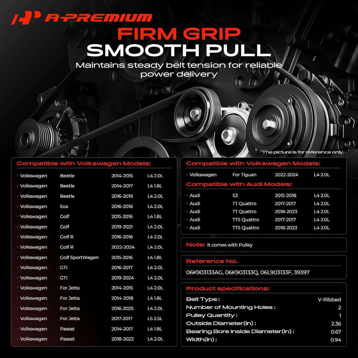 A-Premium Accessory Belt Tensioner Assembly with Pulley