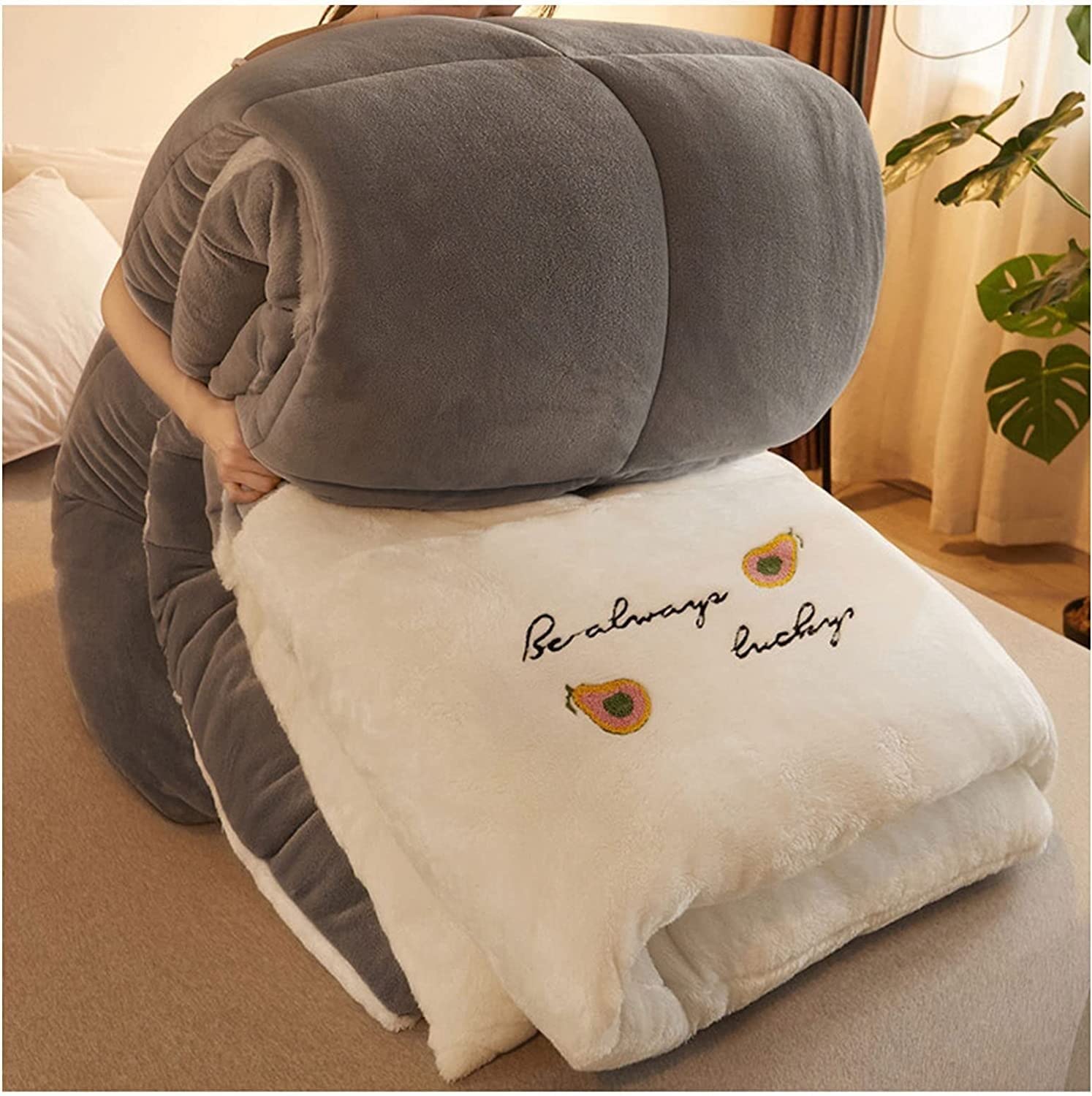 LLiuvcc Thick Warm Cashmere Blanket Bedding Hollowfiber Quilts, Duvet, Winter Quilt Thicken Lamb Cashmere Duvet for Winter Double Bed(C,150x200cm(4KG))