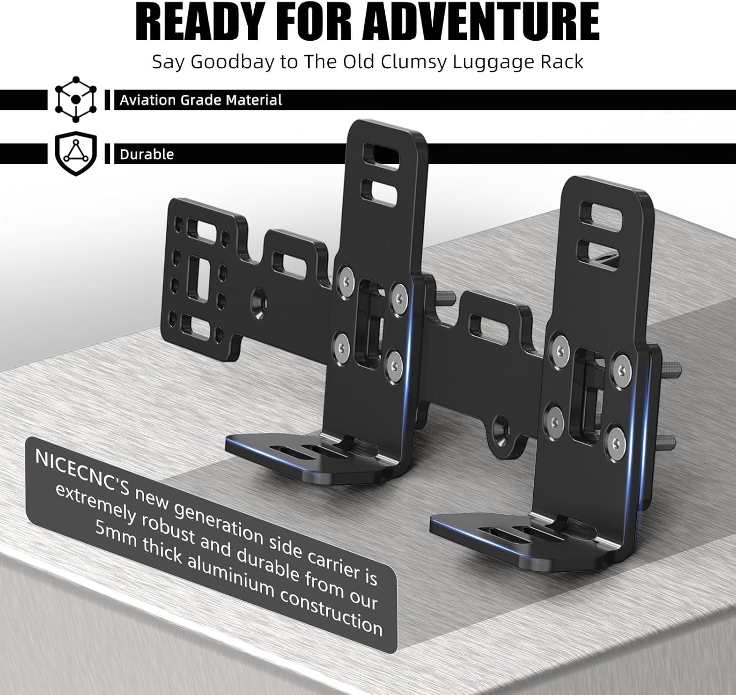 NICECNC Motorcycle Luggage Rack Side Frame Luggage Rack Side Rack Compatible with 790/890 Adventure/R/Rally 2019-2024, 5mm Billet Aluminum L-Shaped 2-Level Adjustment, CNC-machined, Black