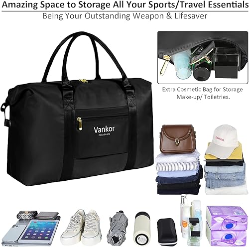 Vista 4 de Bolsa de lona grande para viajes, impermeable, 21 pulgadas, bolsa de lona para gimnasio para mujeres y hombres, bolsa de transporte duradera