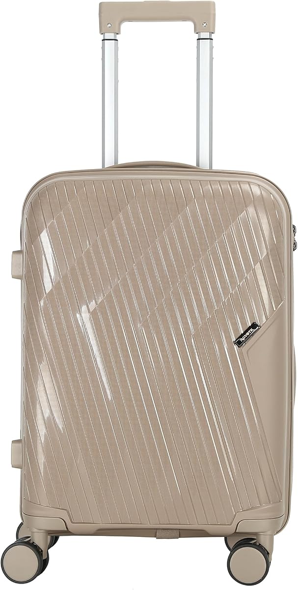 Carry On Luggage, 20 Inch Lightweight Hard Shell Rolling Suitcase with Spinner Wheels, Airline Approved Hardside Travel Suitcase with Telescoping Handle (Khakee)