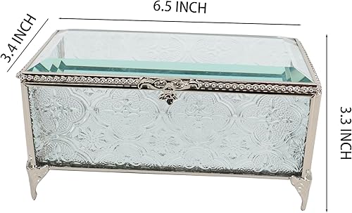 Miniatura 4 de Joyero de cristal rectangular vintage con tapa con bisagras, anillo de joyería, pulsera, caja de exhibición de metal de recuerdo, caja