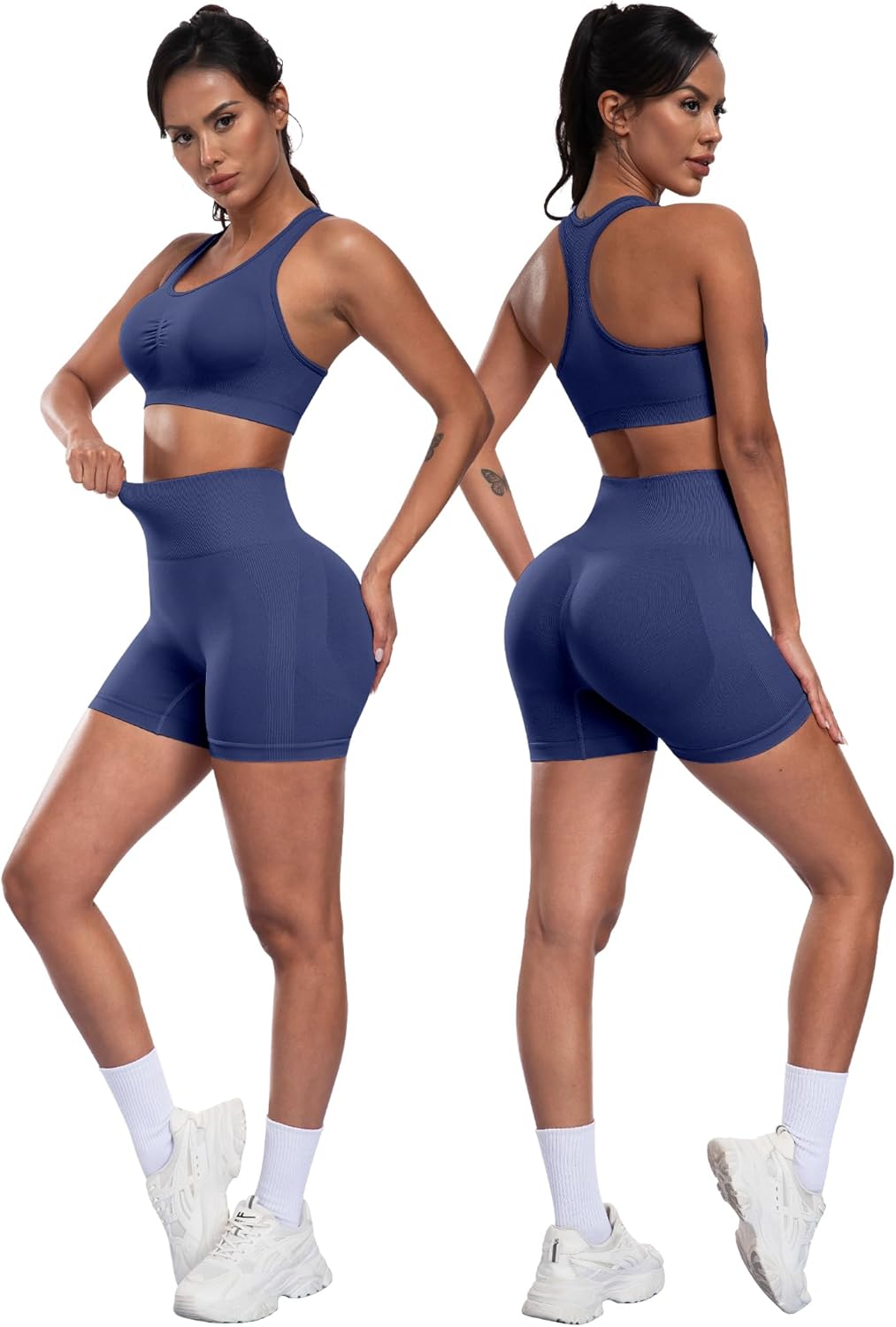 3 Piece Workout Sets for Women Butt Lifting Leggings with High Impact Sports Bra Gym Shorts - Image 4