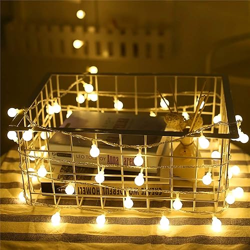 Miniatura 3 de ALLURVEN 50 luces LED de cobre de 16.6 pies, color blanco cálido, funciona con pilas (globo)