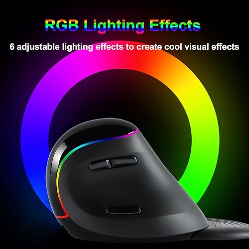 Miniatura 4 de Ratón vertical inalámbrico RGB Tri-Mode (2.4G inalámbrico+Bluetooth+cableado) Ratón ergonómico con reposamanos extraíble 800-1200-1600-2400 DPI