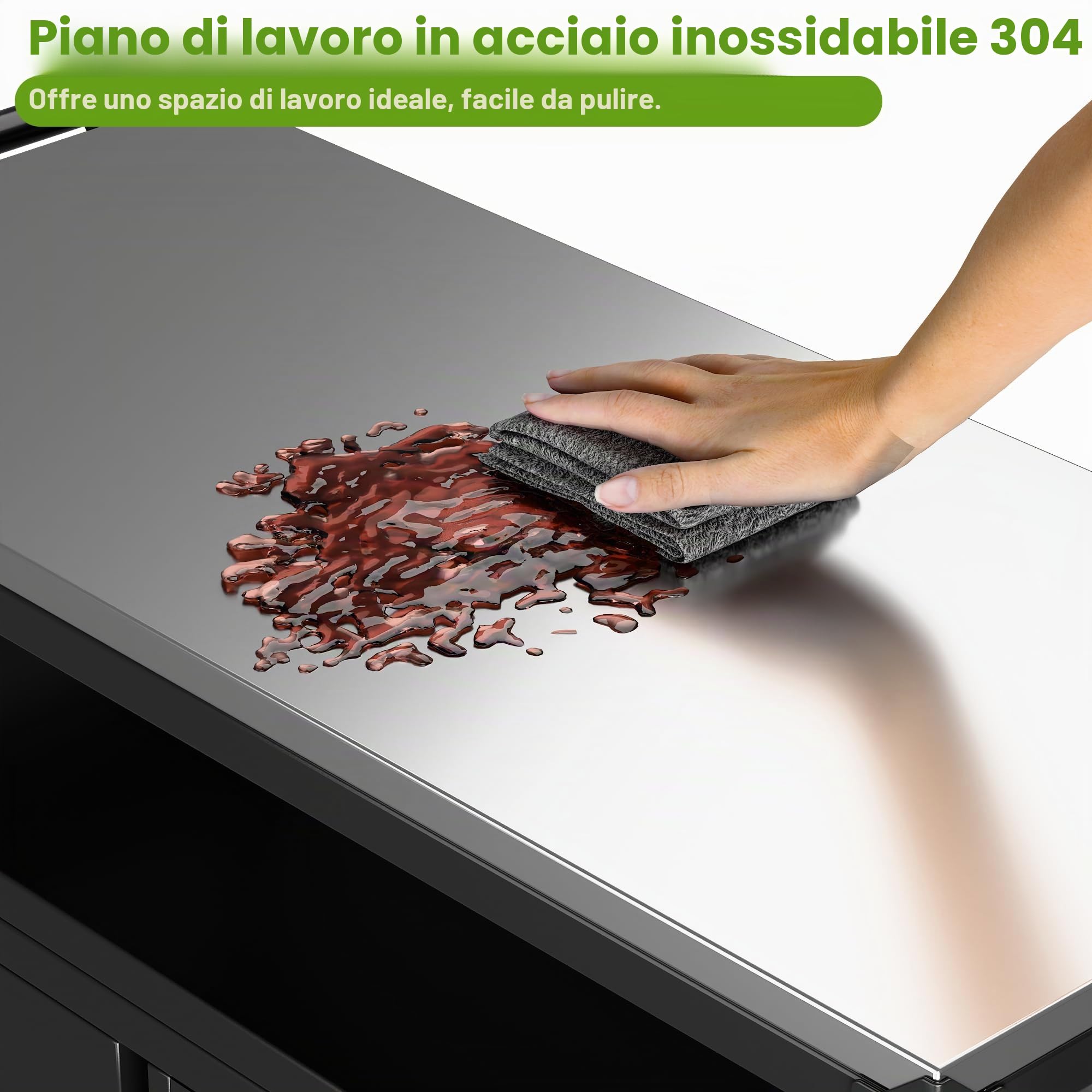 SUPEER Carrello per barbecue, tavolo per pizza con 4 ruote, 304 piani in acciaio inox, carrello per barbecue, carrello da servizio all'aperto, trolley da giardino