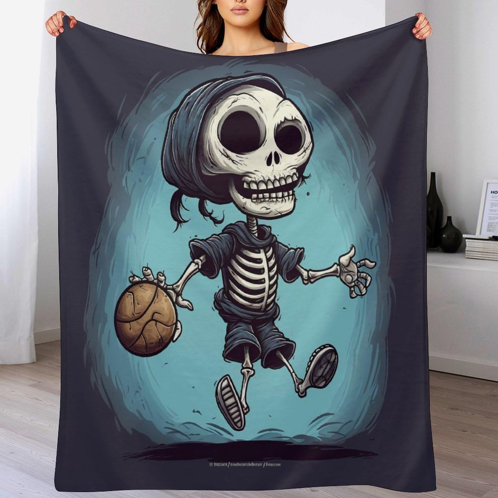 Couverture crâne basketball en flannel douce et chaude pour lit et canapé de 130x180cm