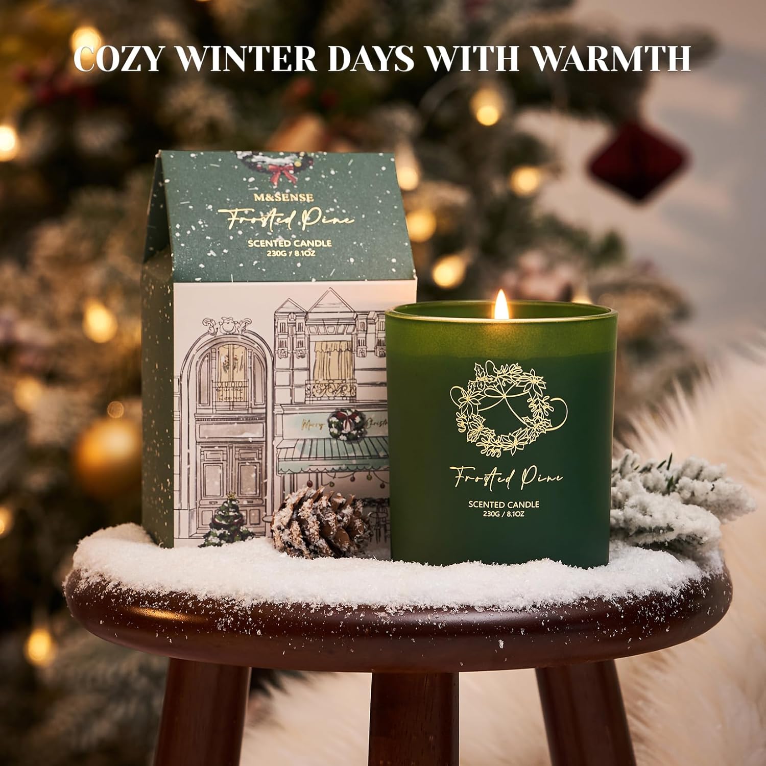 M&SENSE Christmas Holiday Candle - Frosted Pine Scent, 8.1oz Soy Wax, Ideal Winter Home Decor Gift for Women and Men - Image 4