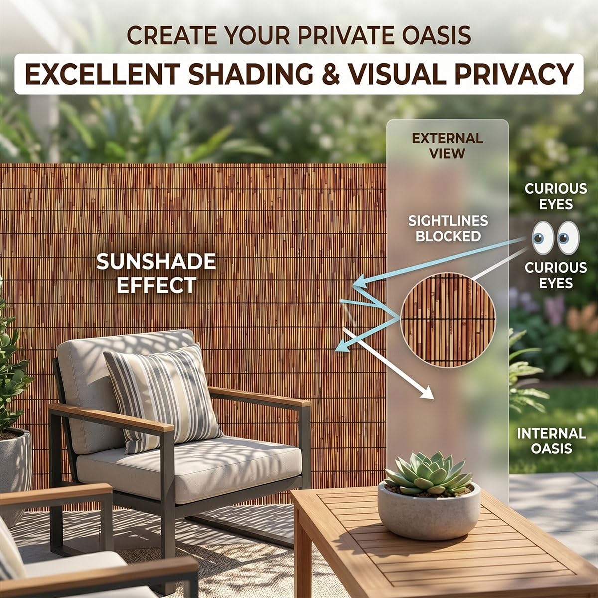 Recinzione in Canne Naturali per Esterno, Canniccio Frangivista Robusto, Stuoia Decorativa per Privacy Giardino Piscina e Copertura Gazebo, Protezione Solare e Antivento(Naturale,140x600cm)