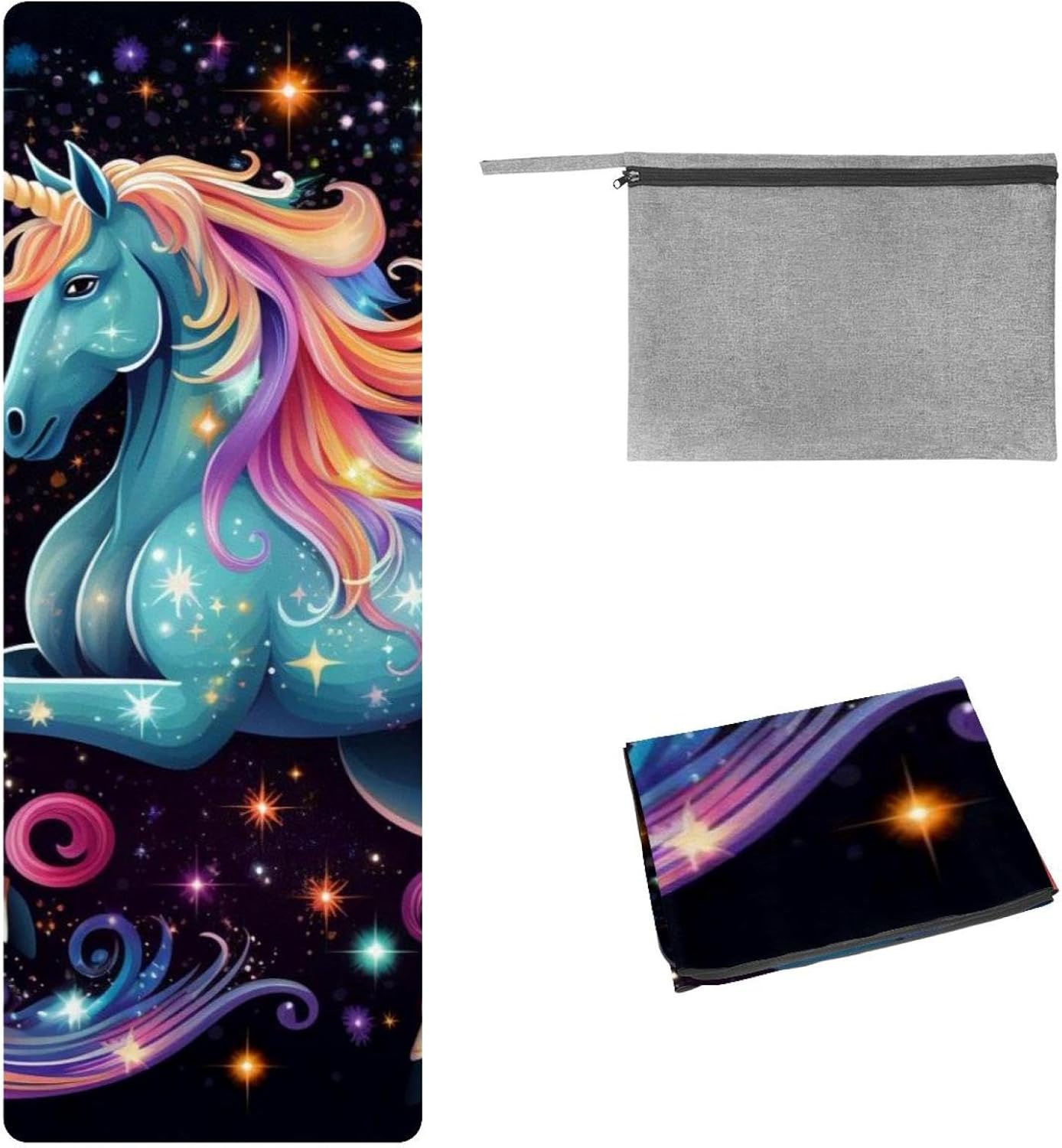 Yoga Towel, Galaxy Unicorn Pattern Non Slip Sweat Absorbent Hot Yoga Mat Towel for Hot Yoga, Pilates and Fitness - 72.8" x 26.8"