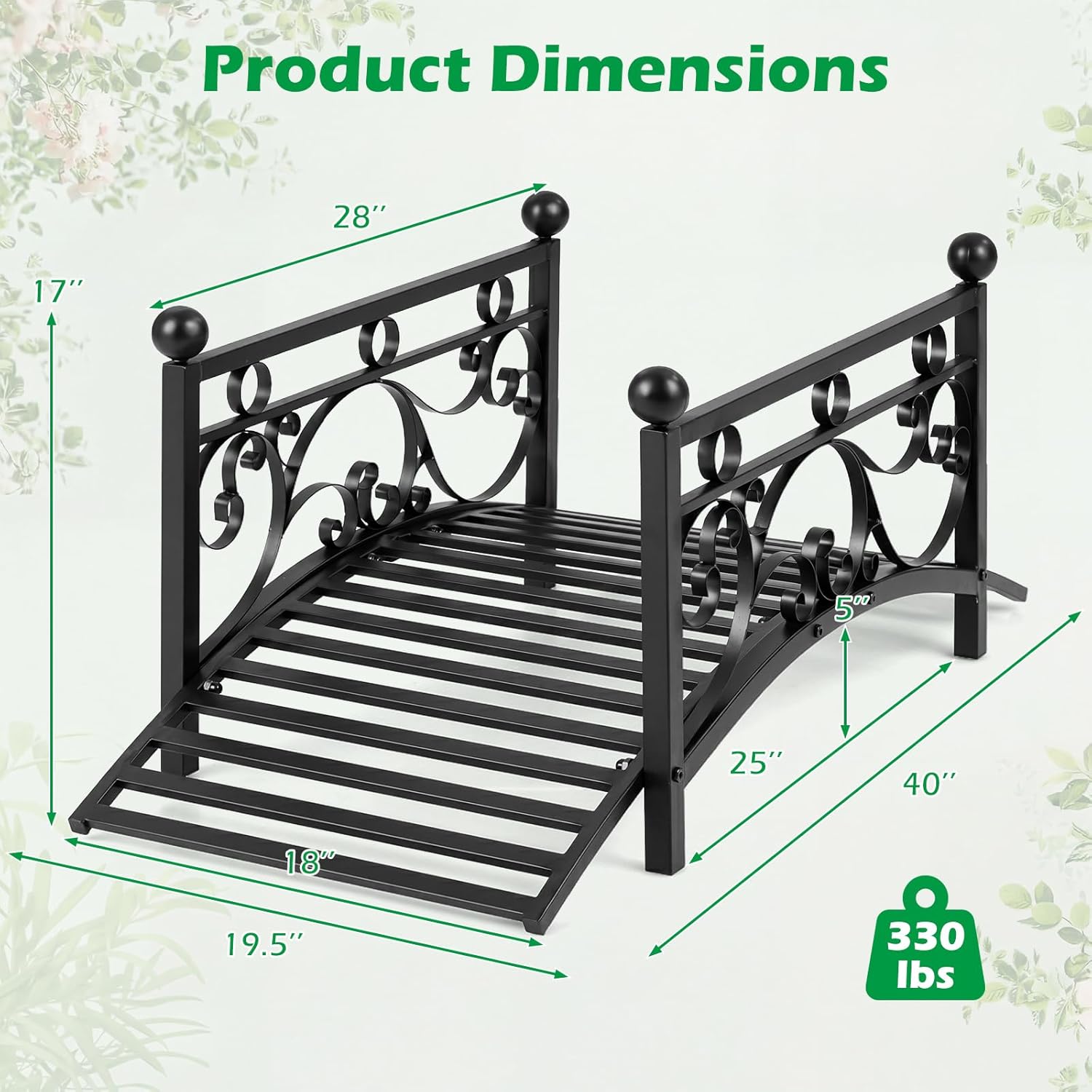 Giantex 3.3 FT Metal Garden Bridge, 330 lbs Capacity Outdoor Landscape Bridges with Powder-Coated Finish & Scrollwork Rails, Decorative Bridge for Backyard, Lawn, Garden Pathway, Easy Assembly
