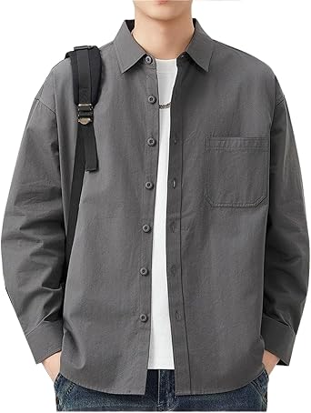 MAFSMJP Mens Long Sleeve Button Up Dress Shirt Shacket Collared Button Down Work Shirts Casual Spring Lightweight Jacket