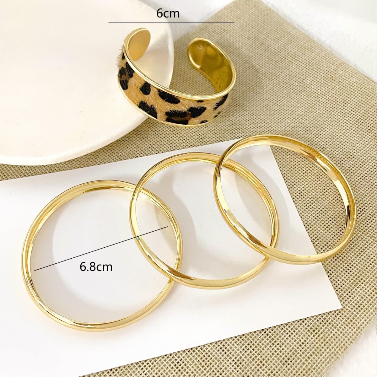 Chunky Gold Bangle Bracelet for Women, Leopard Print Bond Touch 4Pcs Set Stack Statement Bracelets Cheetah Gold Jewelry Stackable Cuff Gift - Image 6