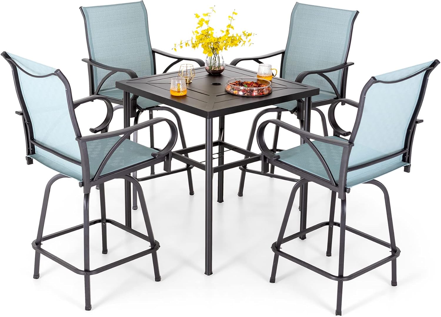 PHI VILLA 5 Piece Outdoor Patio Bar Set, Outdoor Bar Height