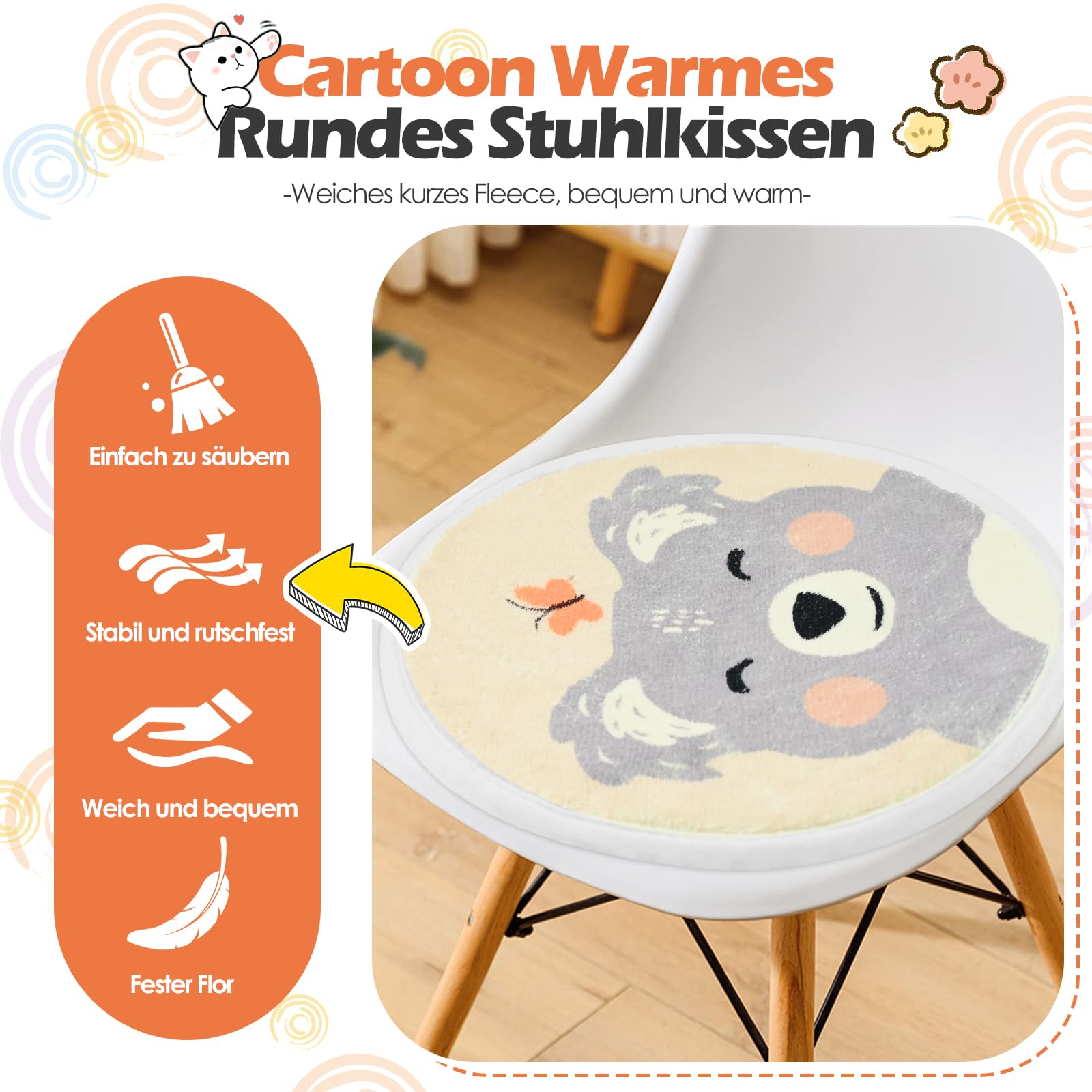 Xiyocadt Sitzkissen Kinder 40cm - Rund, Bunt, Mit Rutschschutz