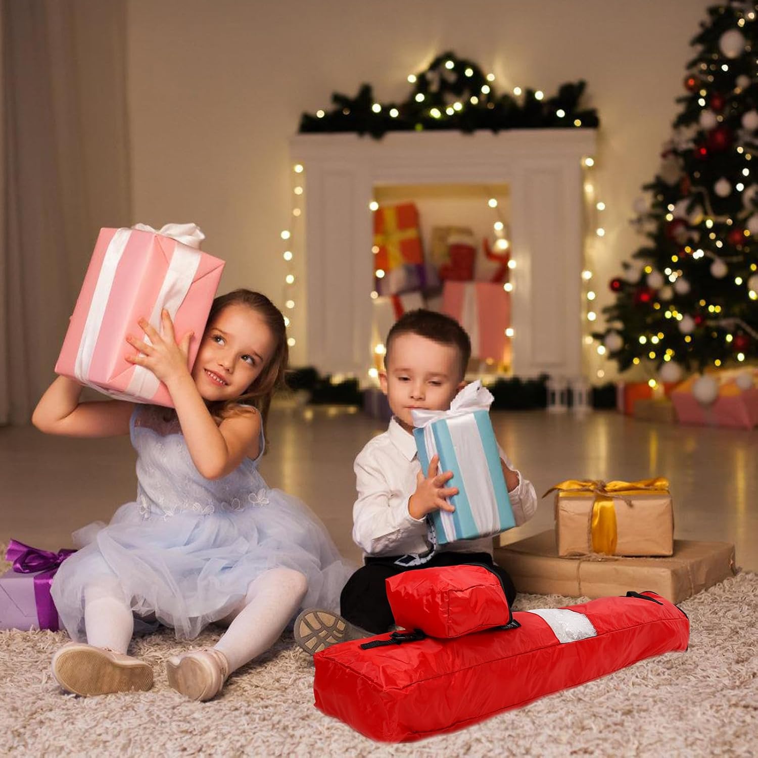 Vaguelly Christmas Wrapping Paper Storage Bag Organizer with Zippered Top