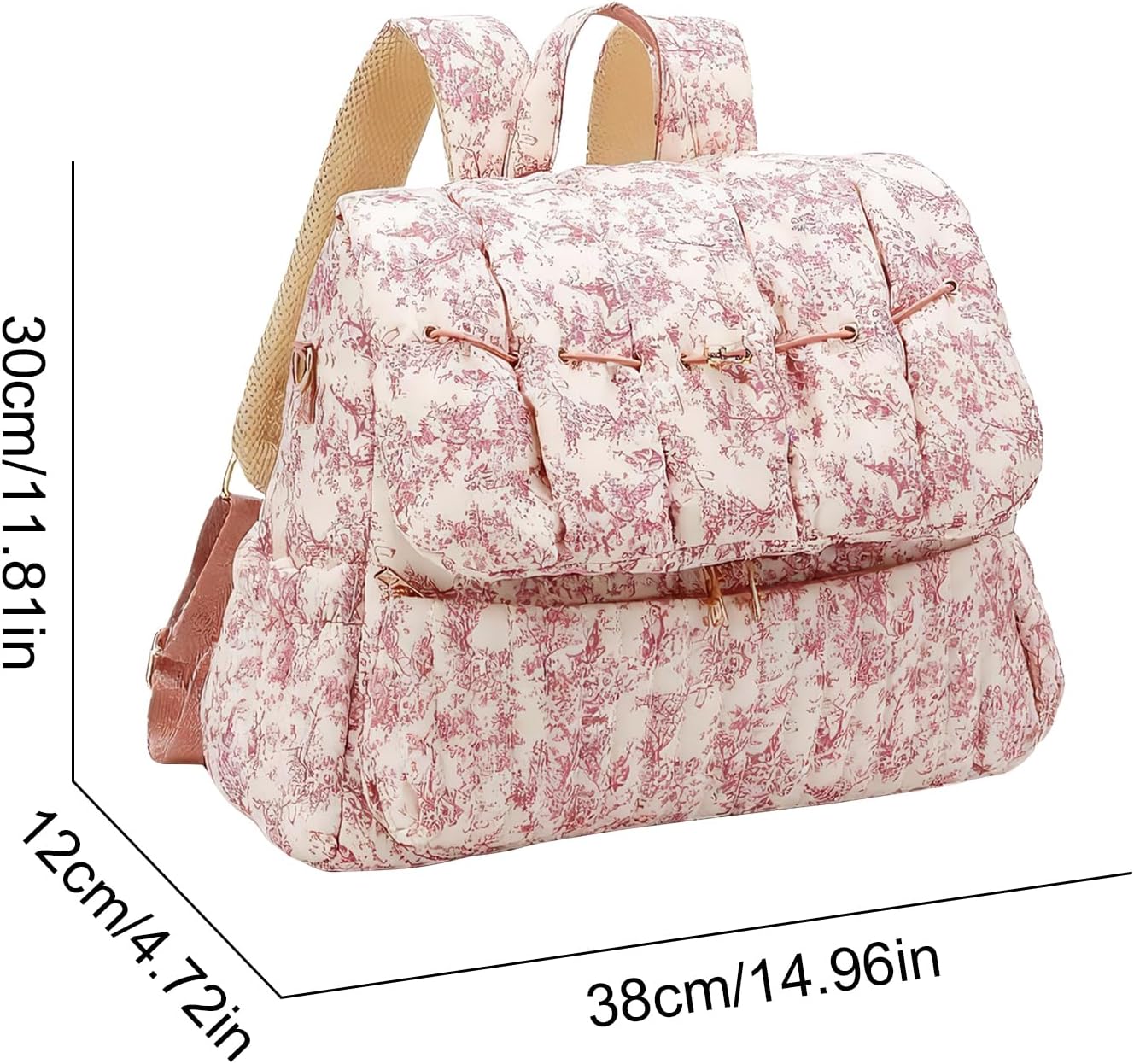 Lushandy Quilted Diaper Bag Backpack, Vintage Floral Puffer Diaper Backpack Large Baby Travel Bag Mom Hospital Bag