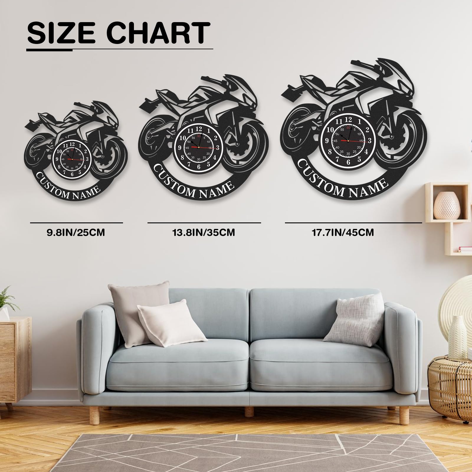 Orologio da parete personalizzato per moto, orologio da esterno con nome personalizzato, impermeabile, senza ticchettio, funzionamento a batteria, moderno orologio da parete in metallo, decorazione