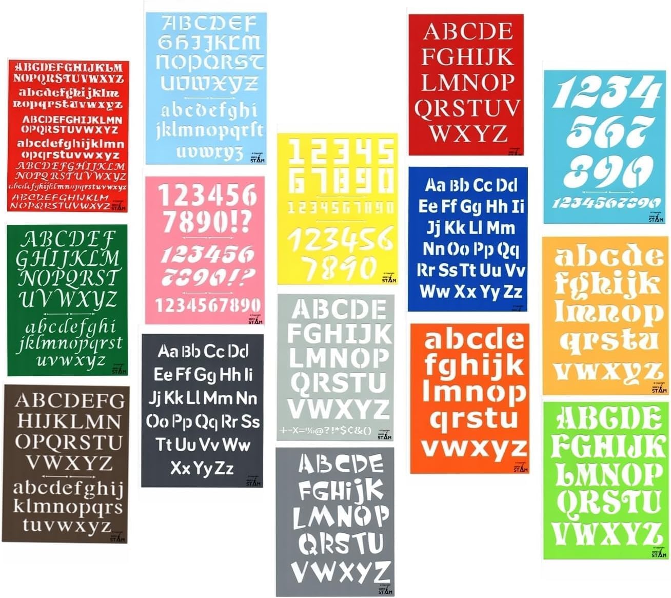 15-Piece Precision Lettering Stencil Set - Professional Calligraphy & Number Templates - Assorted Modern Fonts for Sign Making, DIY Home Decor, and Journaling - 10x8 Inch Washable PET Art Tools