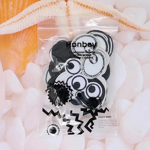 Miniatura 9 de Honbay 24 lentes de sol de dibujos animados blancos y negros, parches para coser, delicados apliques bordados para decoración de ropa y manualidades
