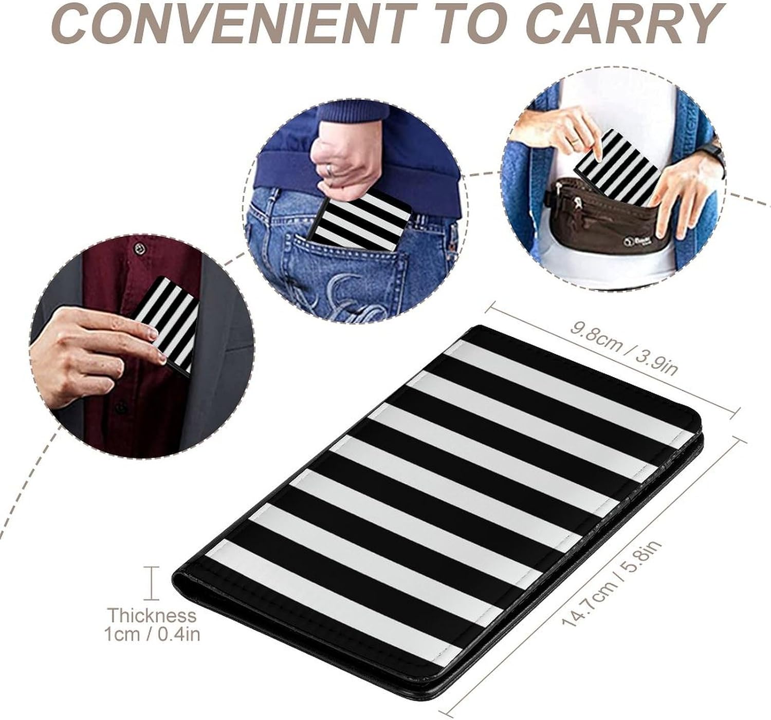 Black & White Stripe Passport Holder, PU Leather Passport Cover with Card Slots RFID Blocking Slim Passport Wallet Personalized Passport Protector Travel Accessories for Men Women