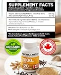 CelluGreen Organic Ashwagandha - Canadian-Made - Adaptogen for Stress, Sleep, Memory & Energy - With Black Pepper for Enhanced Absorption - 650mg Ashwagandha per Capsule - 120 Capsules