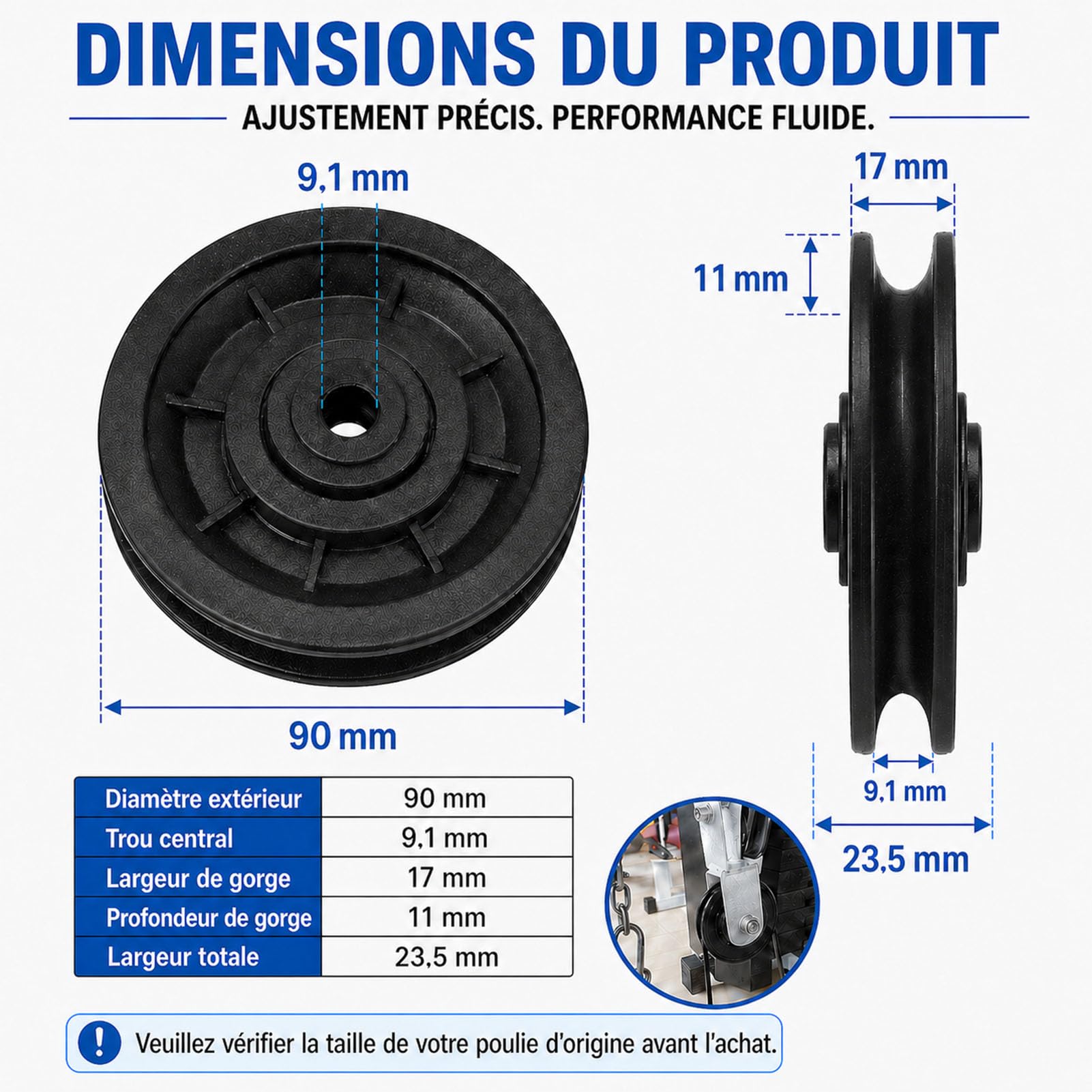Poulie Musculation 90mm Lot de 6 Poulies Câble Fitness Machine avec Roulement (Remplacement Silencieuse Plastique Résistant Home Gym)