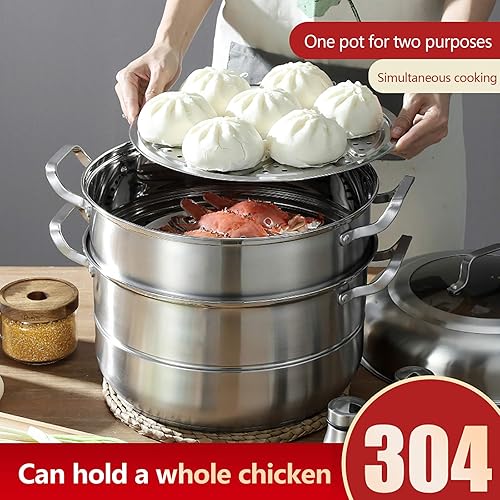 Miniatura 8 de Olla de vapor de 5 niveles de acero inoxidable con tapa de vidrio, utensilios de cocina de vapor para alimentos vegetales, utensilios de cocina