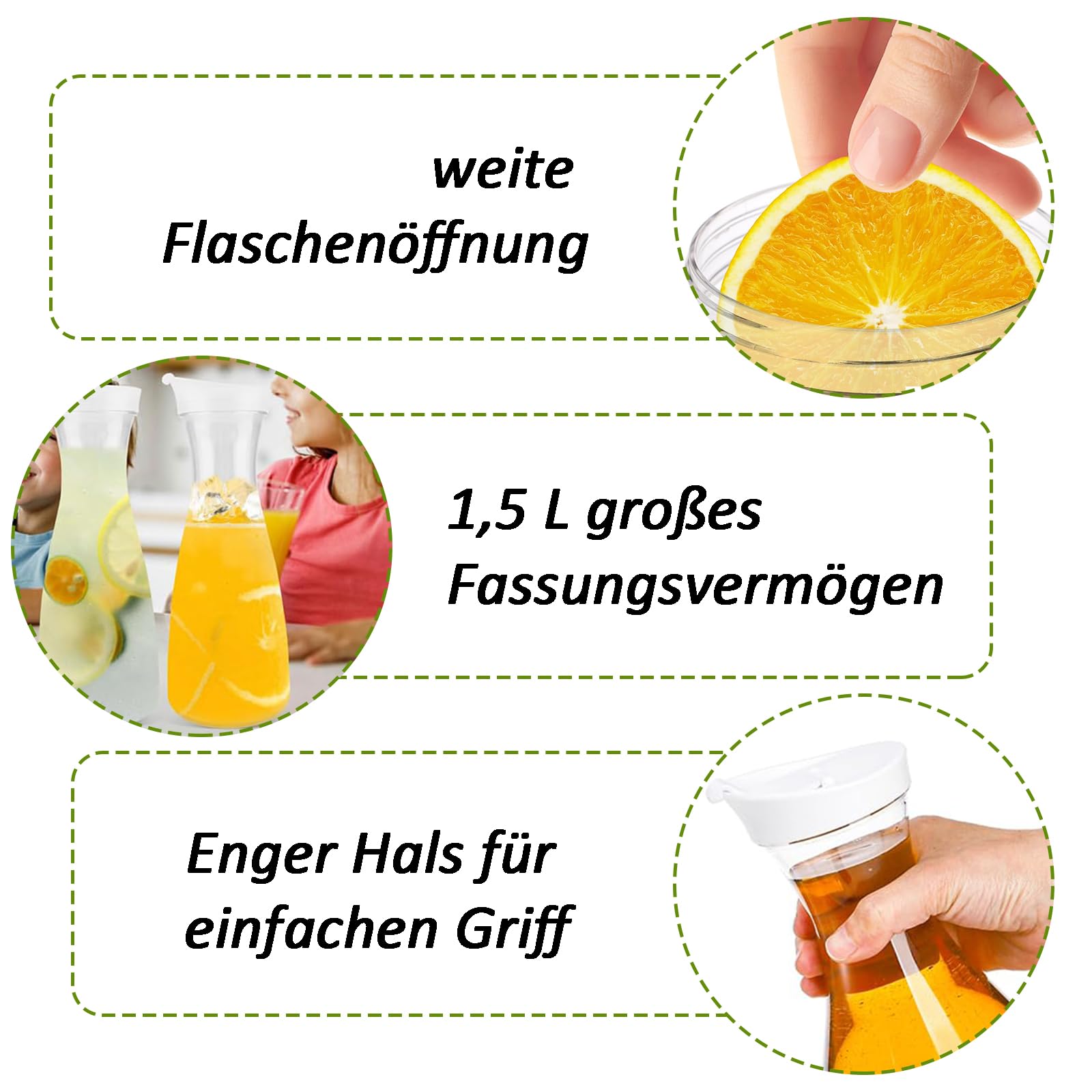 Brocche per Succhi, Caraffe per Acqua con Coperchio in Plastica da 1L, Limonata Caraffa per Acqua, Trasparente Succo Bottiglie, Brocche con Coperchio Ribaltabile, per Festa, Picnic