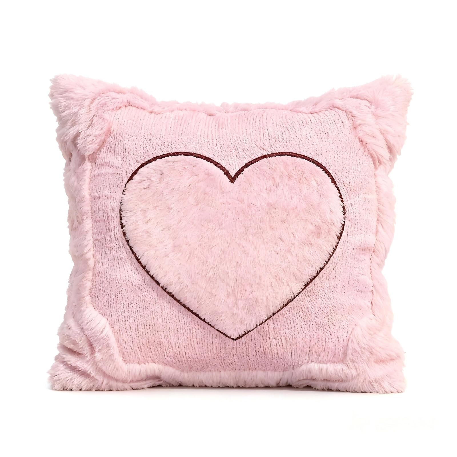 Tivleed Fluffy Pink Heart Cushion Cover - Machine Washable Pillow Case for Girls Room, Aesthetic Bedroom Decor, Soft Decorative Pillowcase for Teen Girls (45x45cm)