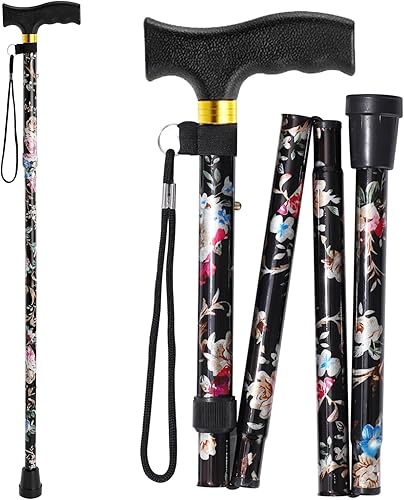 Walking Cane, Cane for ManWoman  Mobility & Daily Living Aids  5-Level Height Adjustable Walking Stick  Comfortable Plastic T-Handle Portable