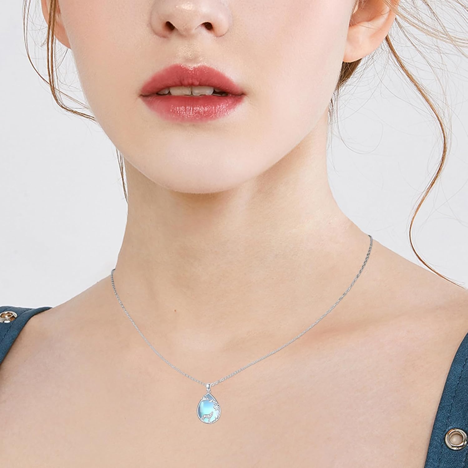 Wolf Necklace for Women S925 Sterling Silver Moonstone Celtic Wolf Necklace Tree of Life Pendant Animal Jewelry Gift for Mom Daughter Wife Halloween - Image 5