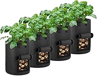 OPPOLIFE 4-Pack 10 Gallon Potato Grow Bags with Harvest Flap Window - Heavy Duty Fabric Pots, Handles, Aeration for Potatoes & Veggies, Black