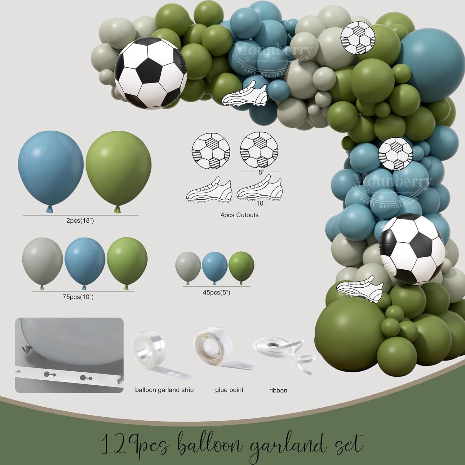 Soccer Birthday Party Decorations Supplies with Soccer Birthday Tablecloth Backdrop Cake Topper Balloon Arch Foil Balloon - Image 4