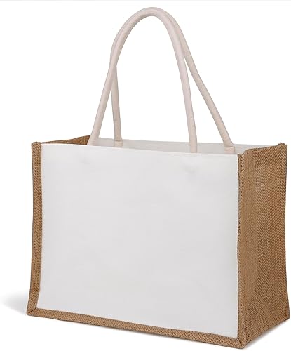 TopTie 12 bolsas de yute blanco para dama de honor, bolsa grande de lona en blanco para playa, 15 x 10.6 x 6.3 pulgadas, Blanco