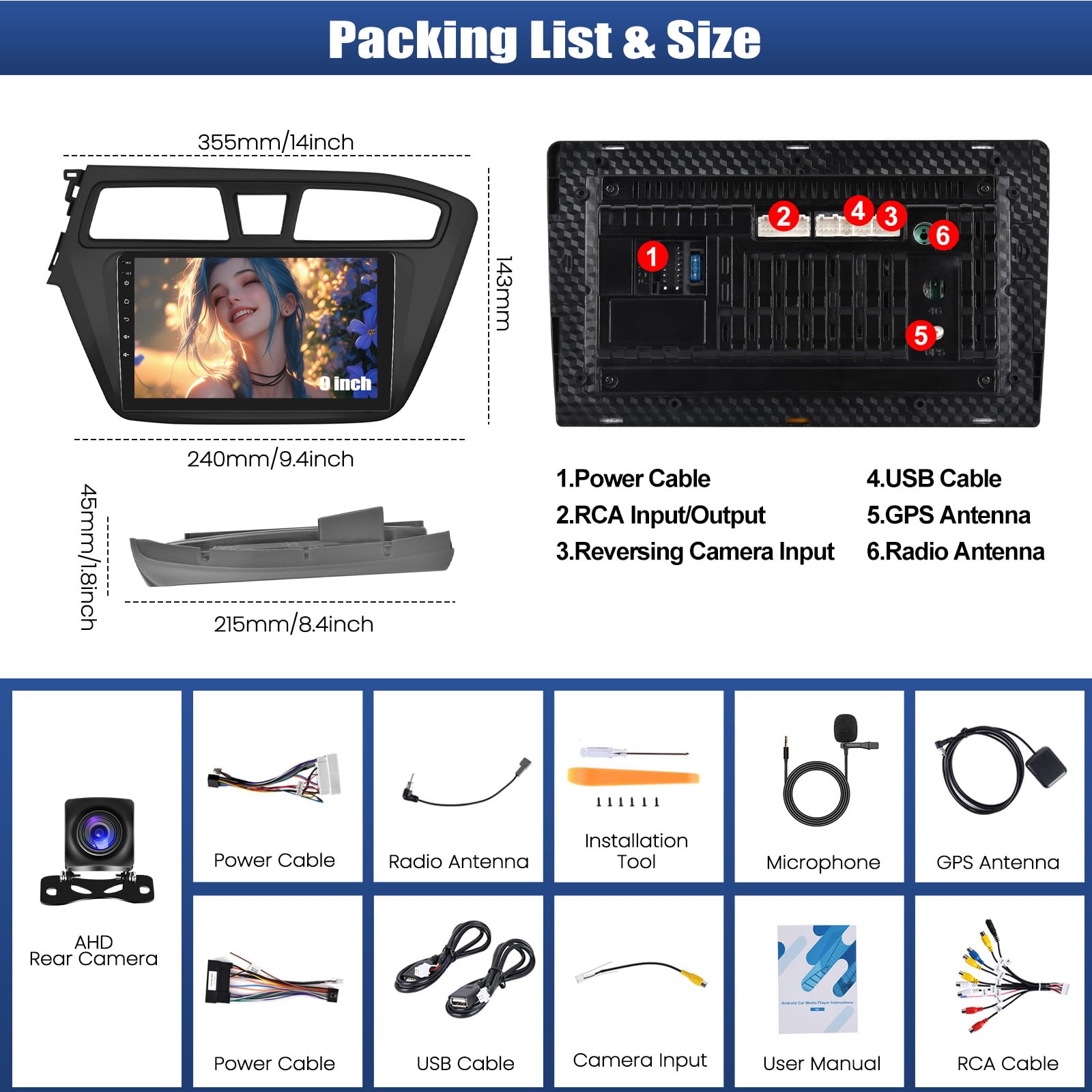CAMECHO 2+64G Android 15 Autoradio para Hyundai i20 2015-2018 con Pantalla Táctil 9 Pulgadas con Cámara Trasera HD, RDS FM Radio Bluetooth con GPS WiFi Inalámbrico Carplay Android Auto Mirror Link