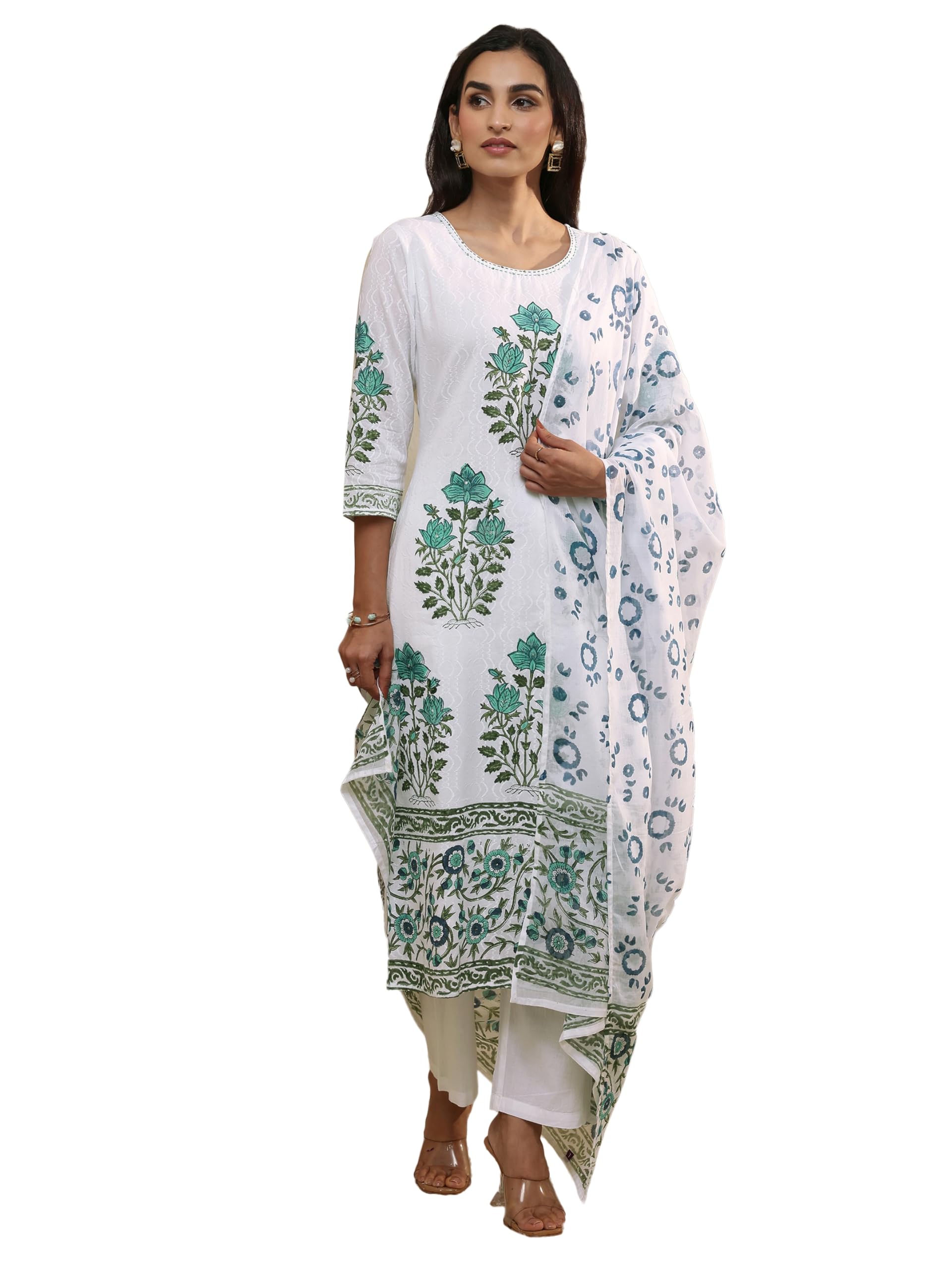 Printed Cotton Straight Kurta With Trousers and Dupatta | daily wear suit-image-32