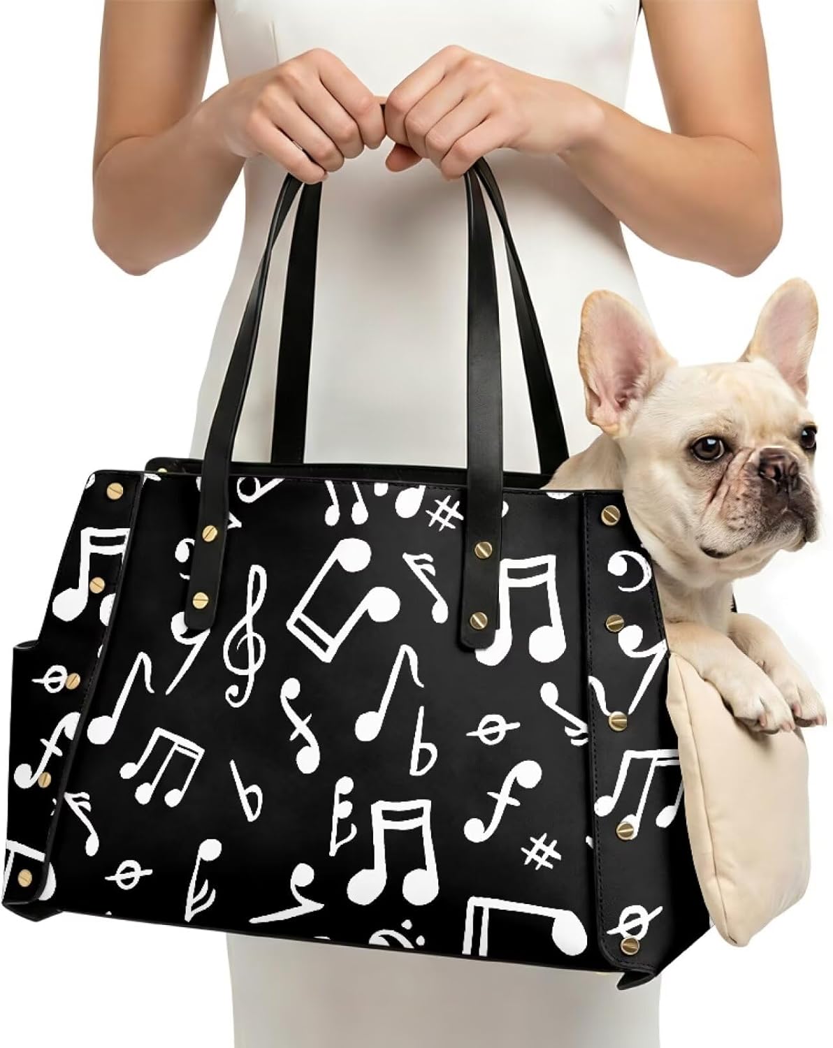 Musical Note Small Dog Carrier Purse Leather Puppy Cat Rabbit Carrier Tote Waterproof Pet Travel Handbag for Shopping, Hiking and Walking Dog Travel Supplies Hand-Carry