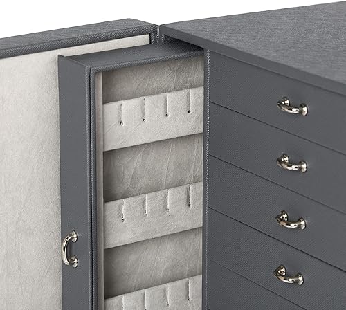 Vista 4 de Meerveil Joyero grande, caja de joyería de 8 capas, caja de joyería de gabinete, cristal Changhong, ventana de exhibición frontal, múltiples