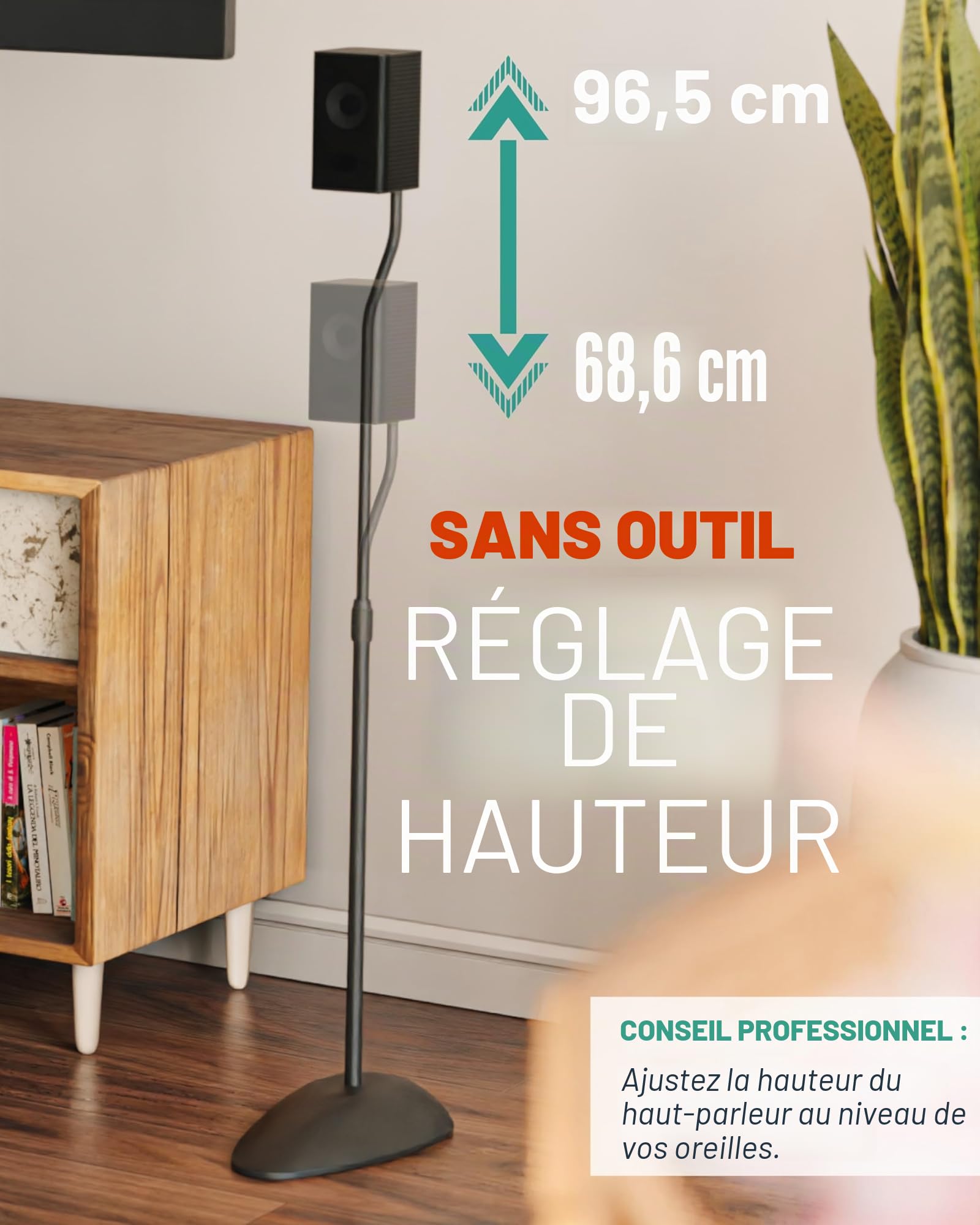 ECHOGEAR Supports de Haut-parleurs réglables en Hauteur – Compatibilité Universelle avec Les Haut-parleurs Satellite – Design en Acier Massif avec Gestion des câbles intégrés et Pointes de Moquette