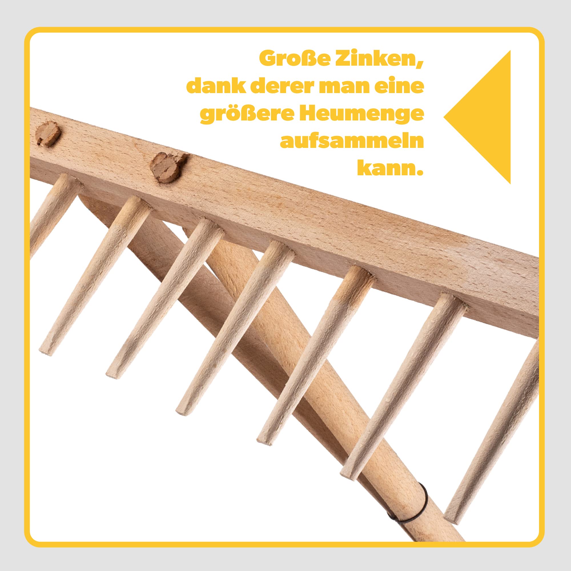 KADAX Rechen, Heurechen mit langem Stiel aus Holz, breite Harke für Garten, Beet, Rasen, Bequeme Gartenharke, Rasenrechen, Laubrechen, Gartengerät, Gartenwerkzeug (Holz)