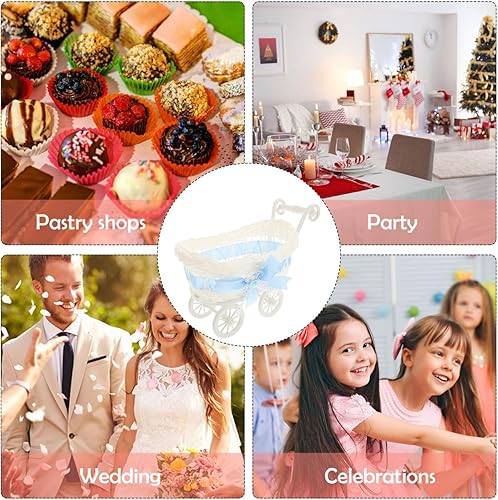 Miniatura 3 de Cesta de almacenamiento tejida, diseño de carrito de compras de ratán de imitación para dulces y frutas secas, duchas y decoración de escritorio