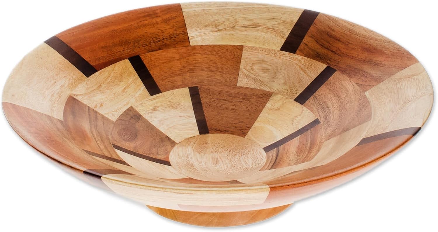 NOVICA Artisan Handmade Wood Serving Bowl from Guatemala Brown Tableware Serveware Bowls [bowl 3.1in H x 11in Diam. 40 Oz.] ' Wheels' image 3