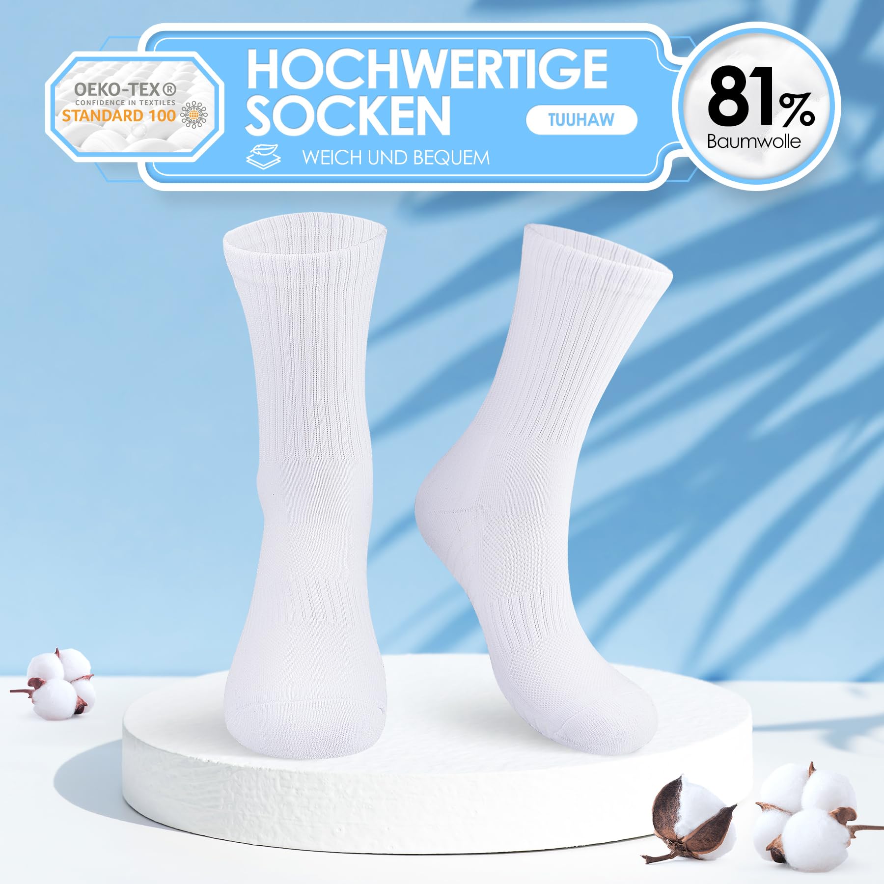 TUUHAW 6/12 Paia Calzini Uomo e Donna Sportivi Lunghe Cotone Sport Calzettoni con Buona Elasticità Alti Socks Calze Traspiranti